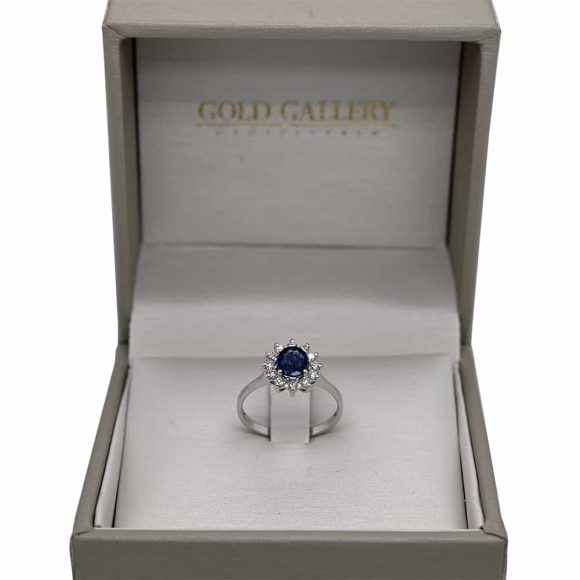anello zaffiro e diamanti pavè in oro bianco - immagine 3
