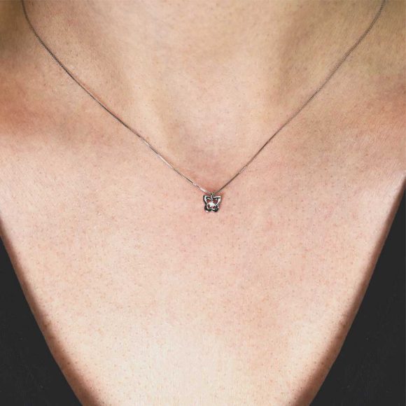 girocollo diamante solitario in oro bianco - immagine 2