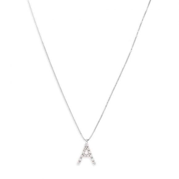 girocollo iniziale diamanti pavè in oro bianco lettera A