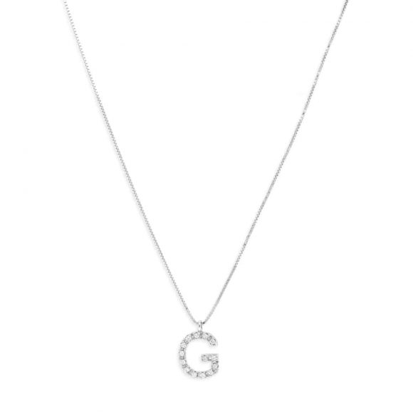 girocollo iniziale diamanti pavè in oro bianco lettera G