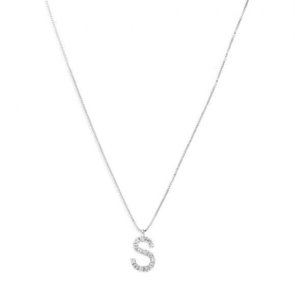 girocollo iniziale diamanti pavè in oro bianco lettera S