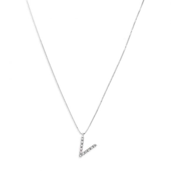 girocollo iniziale diamanti pavè in oro bianco lettera V