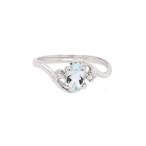 anello acquamarina e diamanti pavè in oro bianco