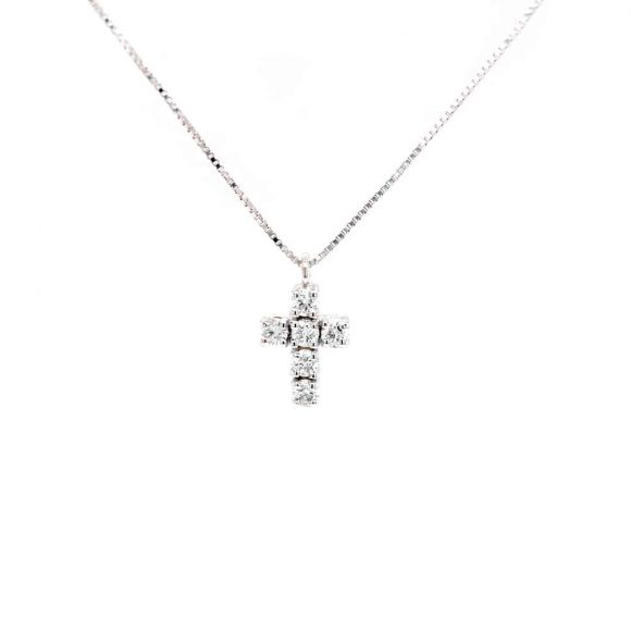 girocollo croce diamanti pavè in oro bianco