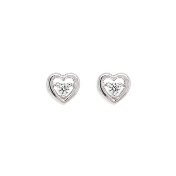 orecchini cuore in oro bianco diamante solitario