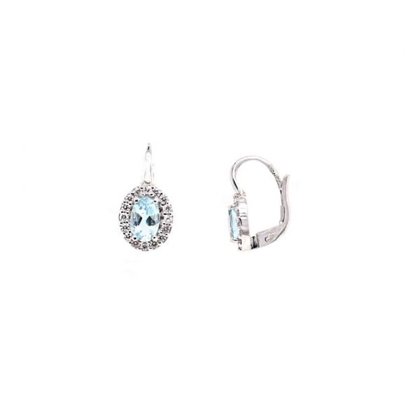 orecchini diamanti e acquamarina in oro bianco