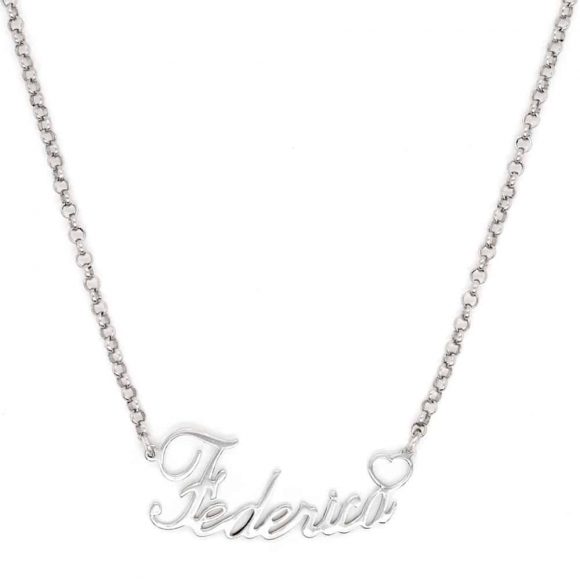 collana nome Federica con simbolo cuore in argento