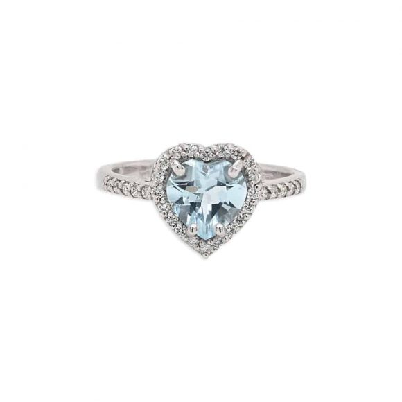anello cuore acquamarina e diamanti in oro bianco