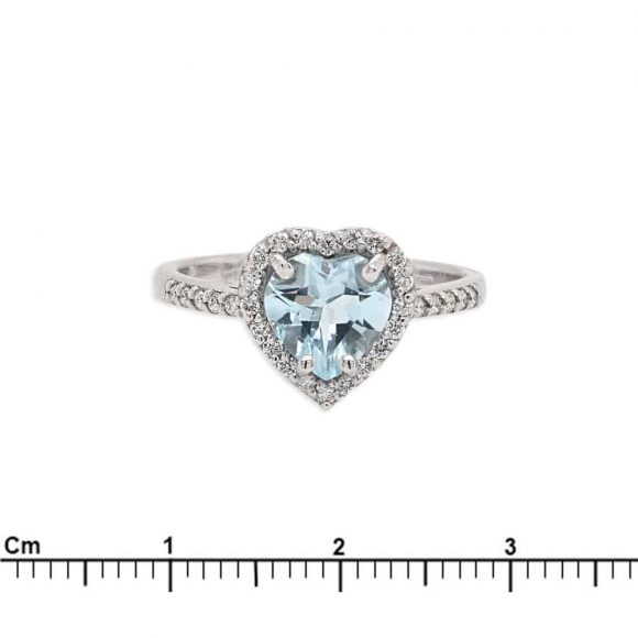 anello cuore acquamarina e diamanti in oro bianco - immagine 3