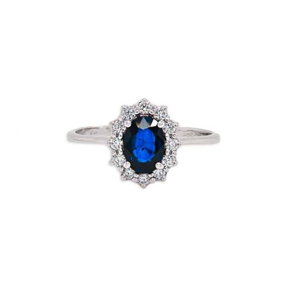 anello pavè zaffiro e diamanti in oro bianco