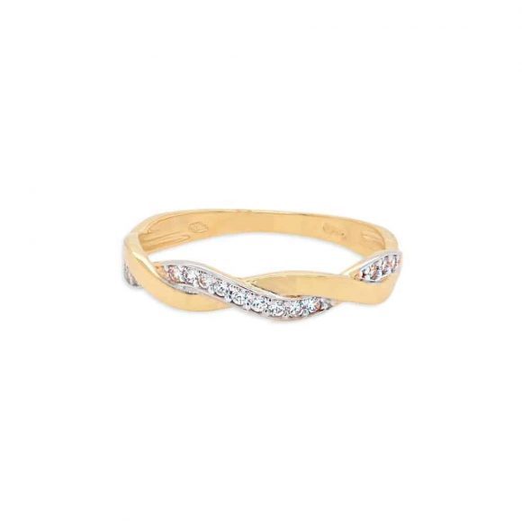 anello intrecciato pavè in oro giallo