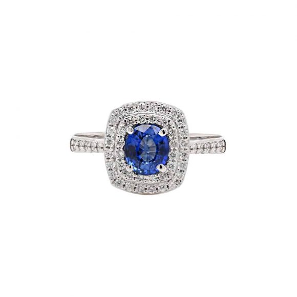 anello pavè zaffiro e diamanti in oro bianco