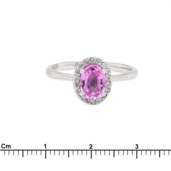 anello pavè zaffiro rosa e diamanti in oro bianco - immagine 3