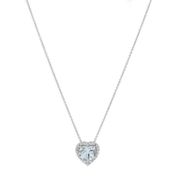 girocollo acquamarina a cuore e diamanti pavè in oro bianco