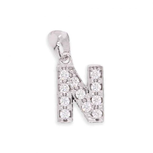 ciondolo lettera N in oro bianco e zirconi Gold Gallery AL03-N