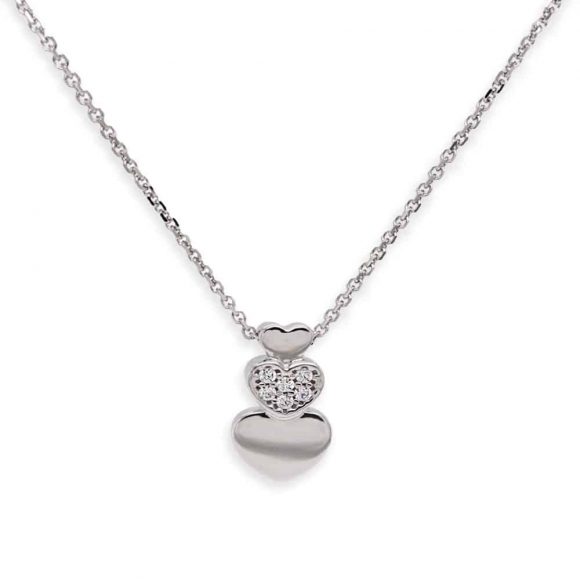 girocollo cuori con zirconi in oro bianco