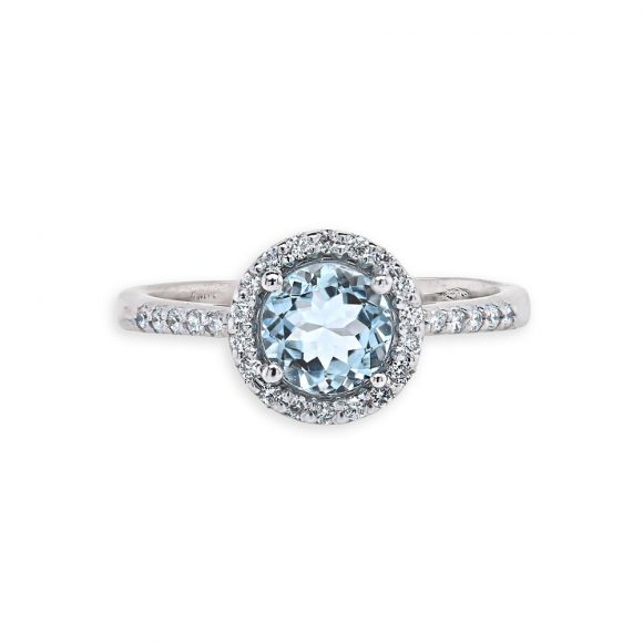 anello acquamarina e pavè di diamanti in oro bianco