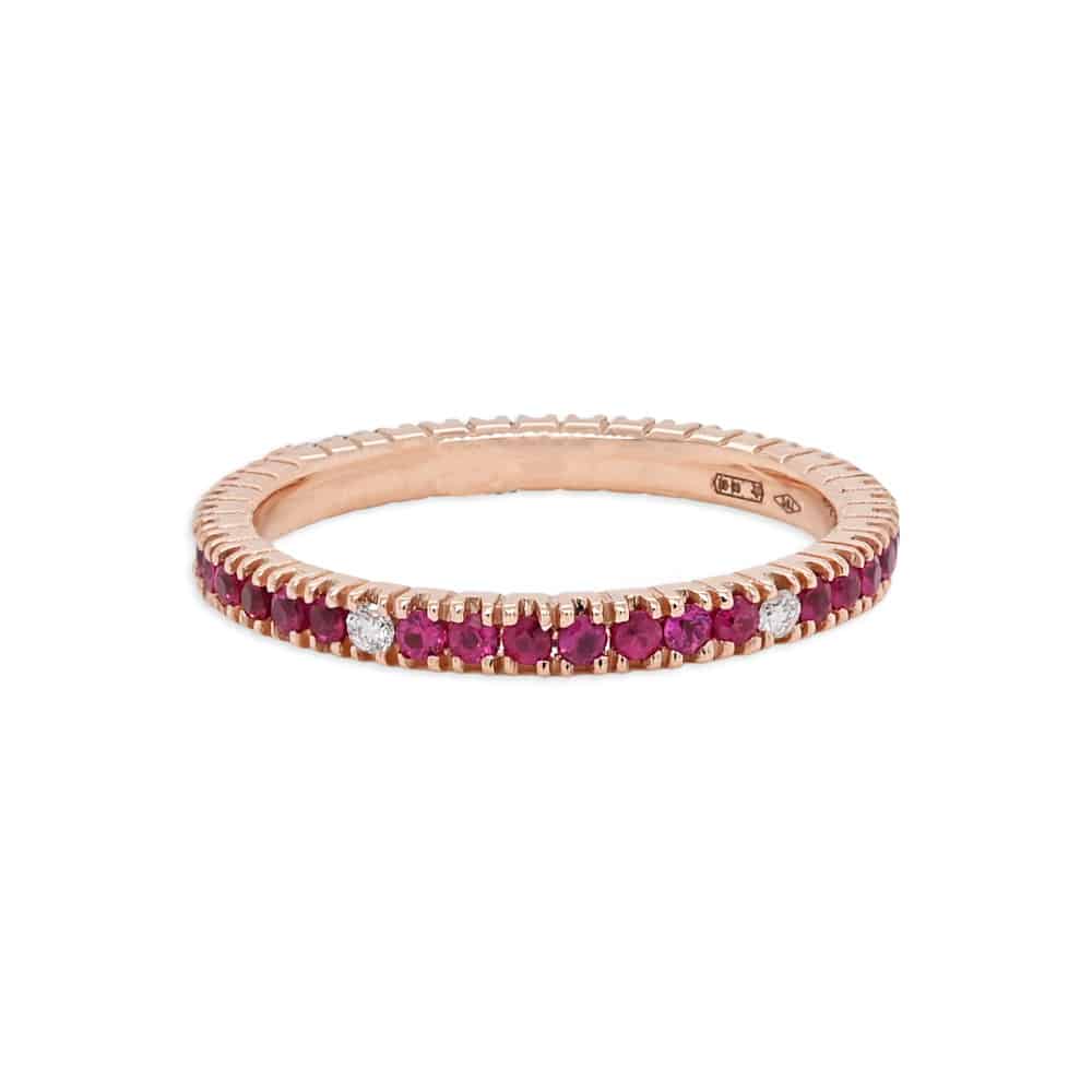 anello veretta rubino e diamanti in oro bianco Gold Gallery