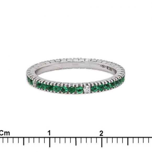 anello veretta smeraldo e diamanti in oro bianco - immagine 3