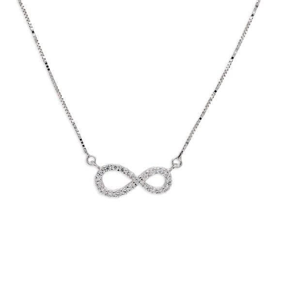 collana infinito in oro bianco e pavè di zirconi