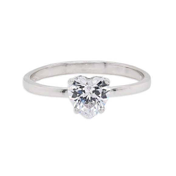 anello solitario cuore in oro bianco e zircone