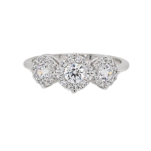 anello pavè in oro bianco e zirconi
