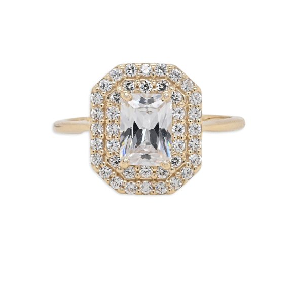 anello in oro giallo e pavè di zirconi