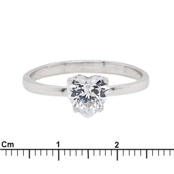 anello solitario cuore in oro bianco e zircone - immagine 3