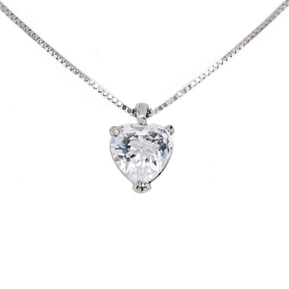 collana in oro bianco e zirconi a cuore