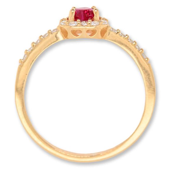 anello in oro giallo con cuore rosso e pavè di zirconi - immagine 2