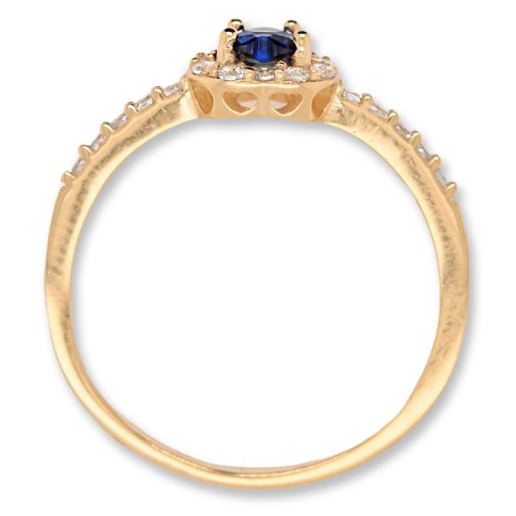 anello in oro giallo con cuore blu e pavè di zirconi - immagine 2