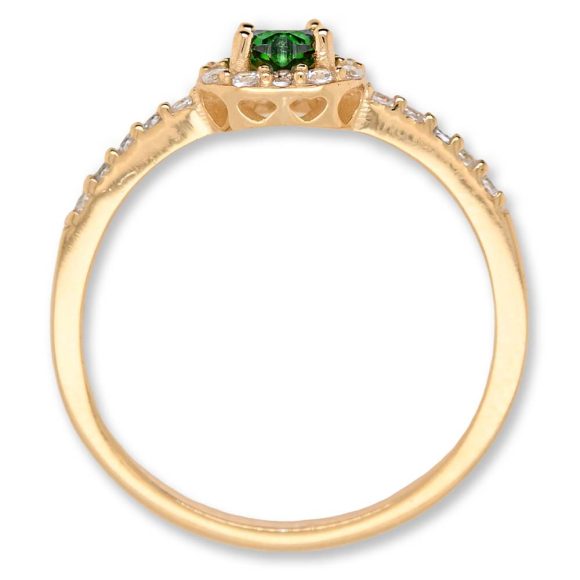 anello in oro giallo con cuore verde e pavè di zirconi - immagine 2