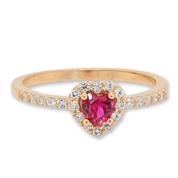 anello in oro giallo con cuore rosso e pavè di zirconi
