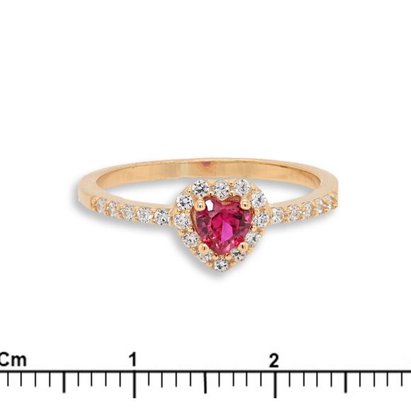 anello in oro giallo con cuore rosso e pavè di zirconi - immagine 3