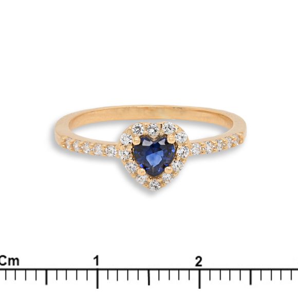 anello in oro giallo con cuore blu e pavè di zirconi - immagine 3
