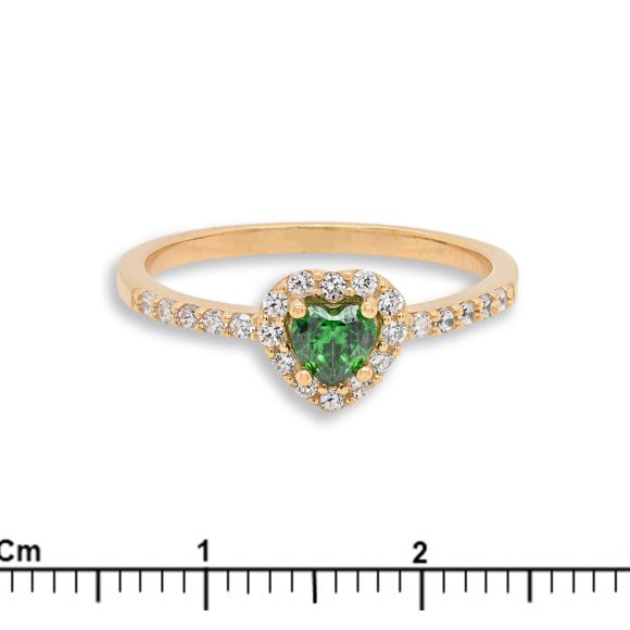 anello in oro giallo con cuore verde e pavè di zirconi - immagine 3