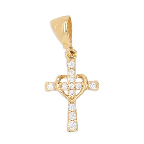 ciondolo croce con cuore in oro giallo e zirconi Gold Gallery 217327